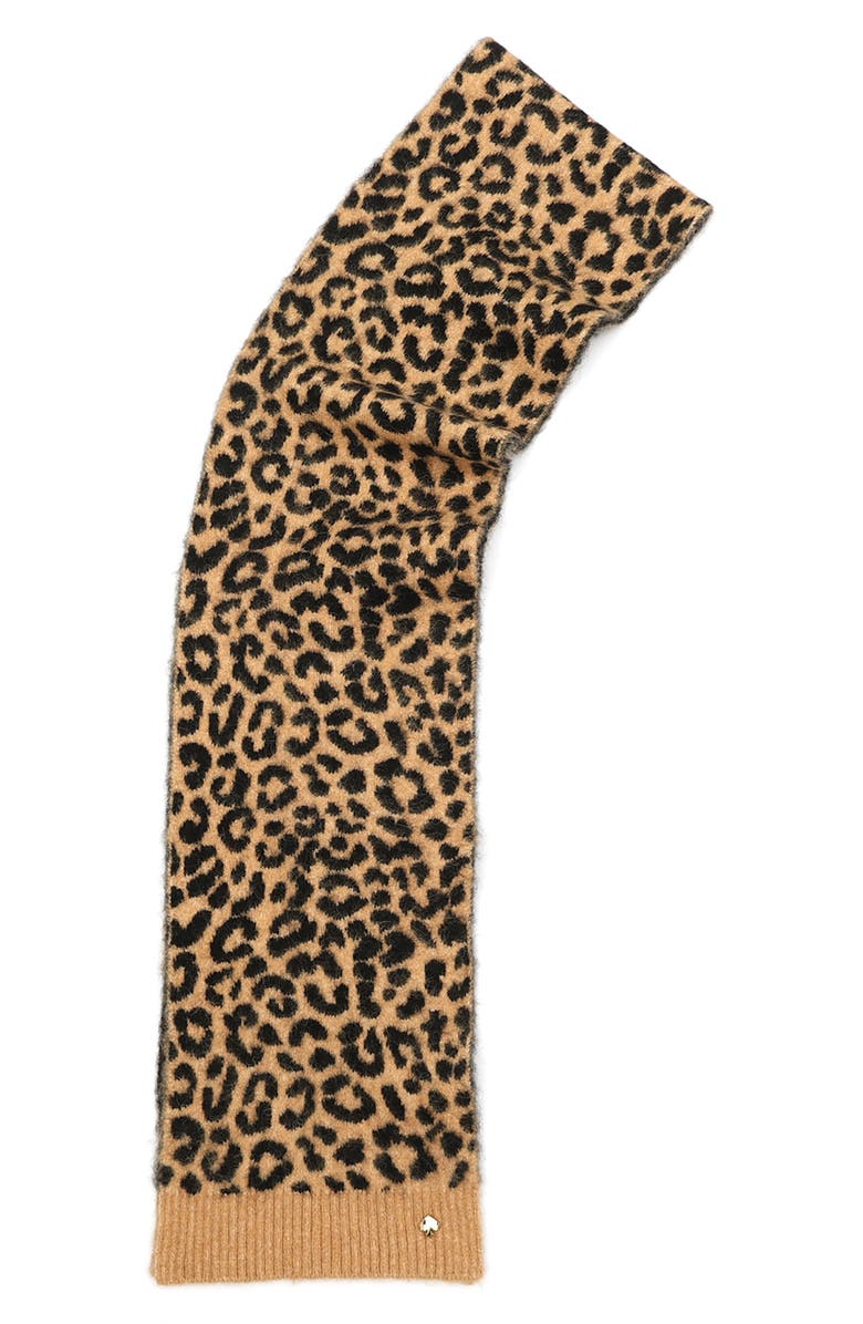Kate Spade New York classic leopard print scarf, Alternate, color, 