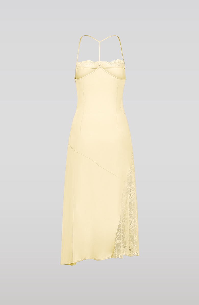 SAEMDI Lace Trim Midi Dress, Alternate, color, Pastel Yellow