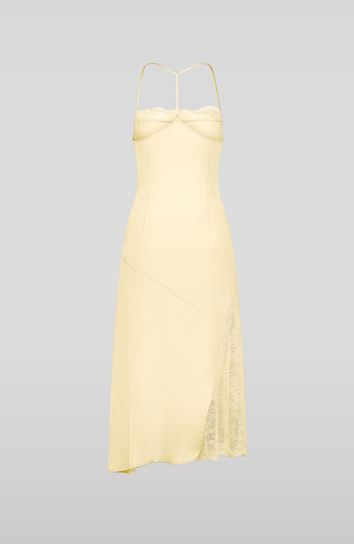 Saemdi Lace Trim Midi Dress In Yellow