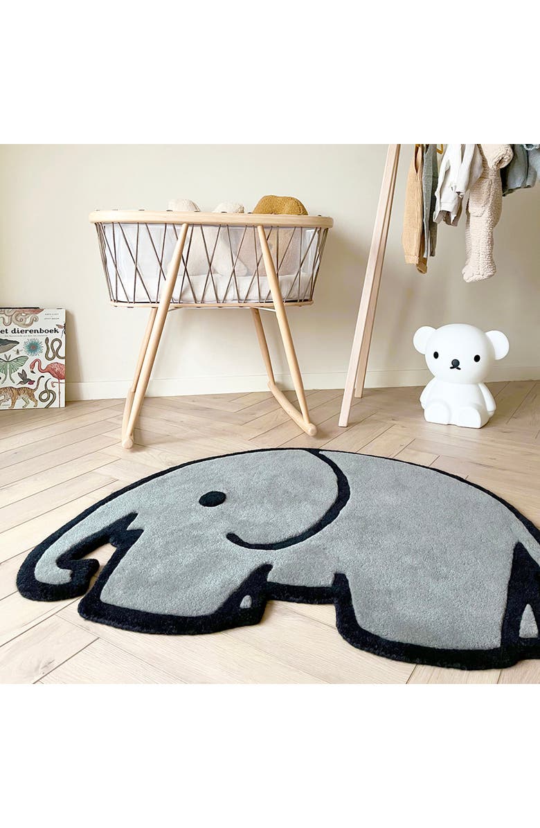 Maison Deux Olifant Elephant Rug, Alternate, color, Grey / Black Print