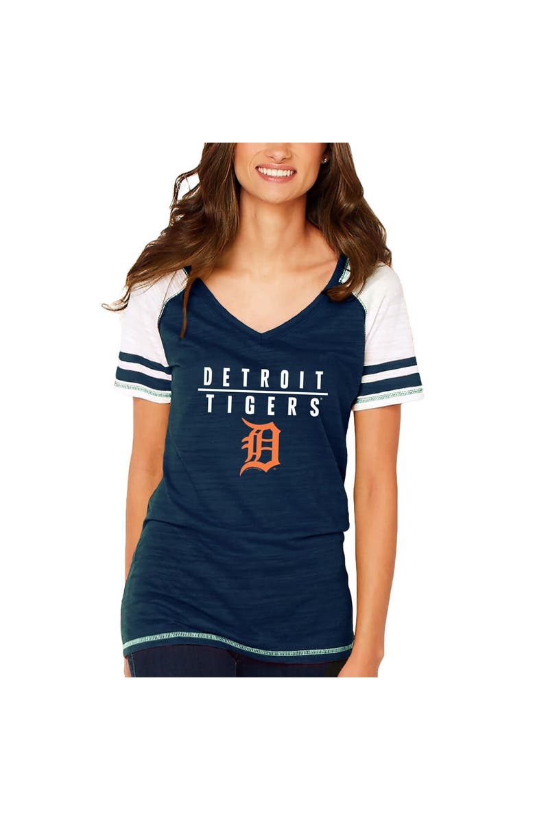 SOFT AS A GRAPE Women's Soft as a Grape Navy Detroit Tigers Color Block V-Neck T-Shirt, Alternate, color, 