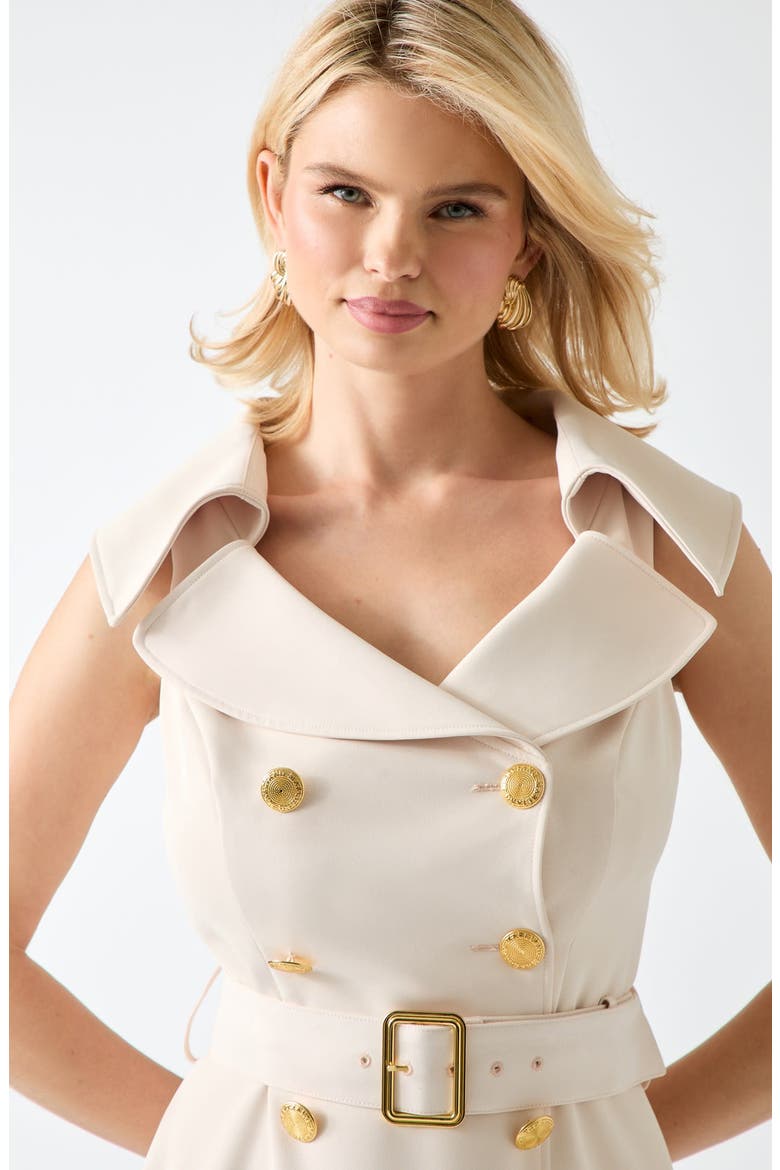 Jasmine Belted Sleeveless Blazer Dress, Alternate, color, IVORY/ RUST