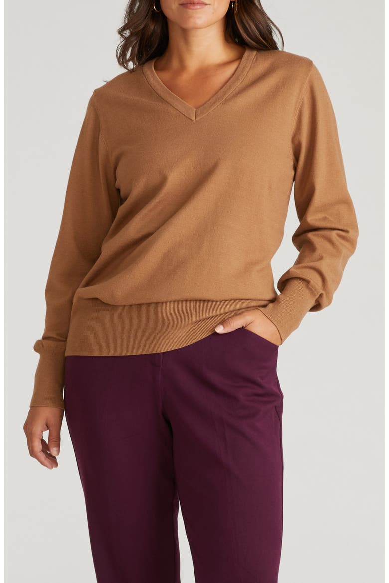 Flora V-Neck Sweater, Main, color, CAMEL