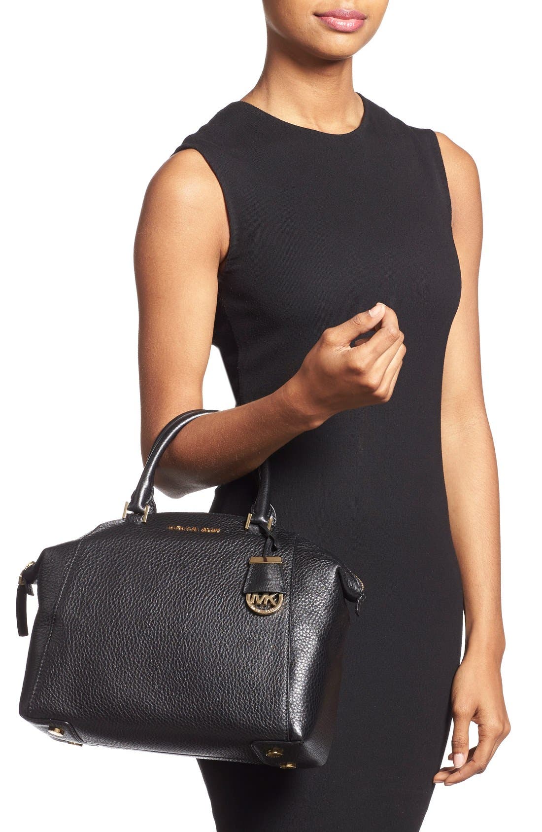 'Medium Riley' Satchel, Alternate, color, BLACK