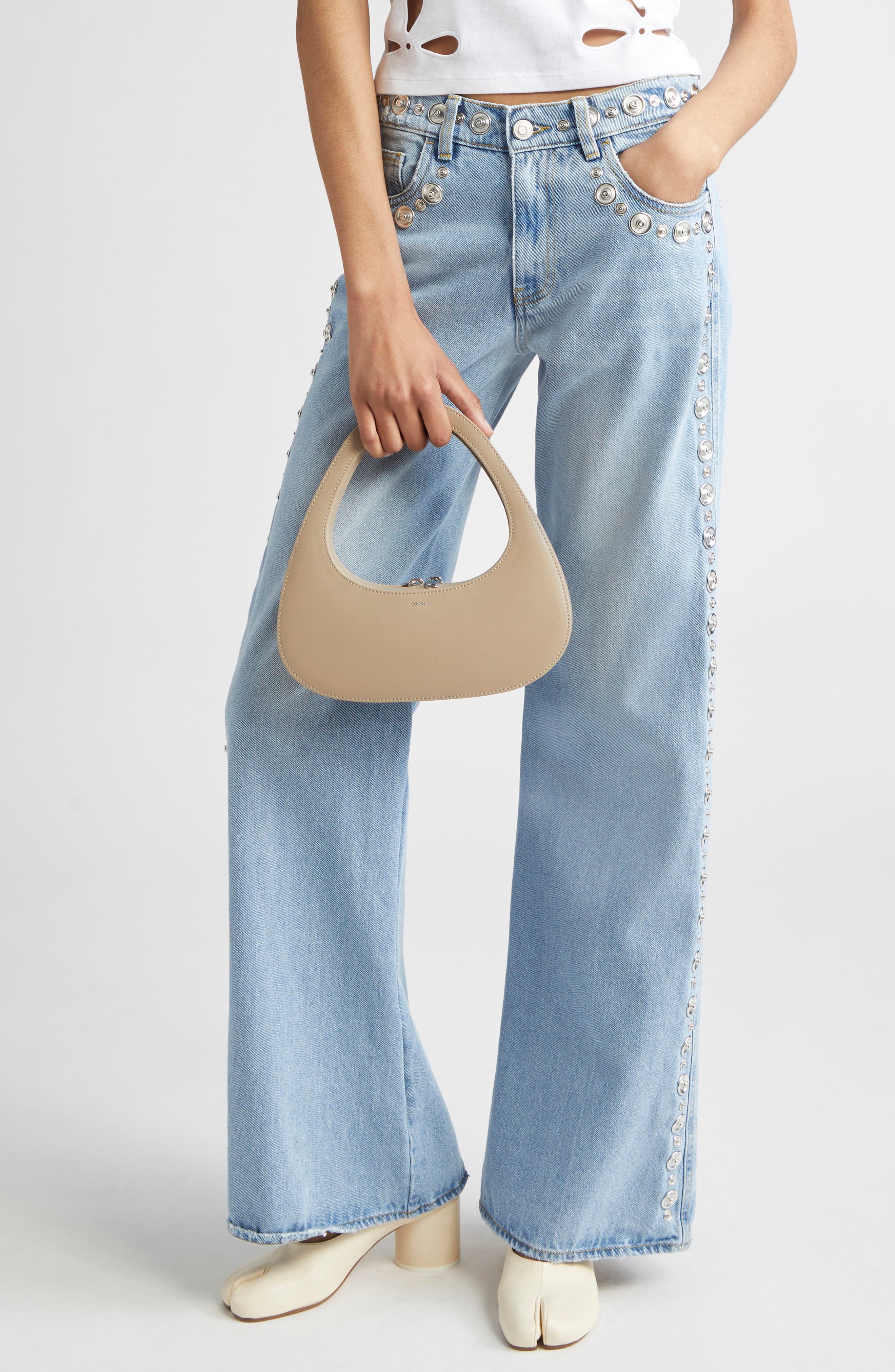 Coperni Swipe Baguette Leather Bag, Alternate, color, Beige Taupe