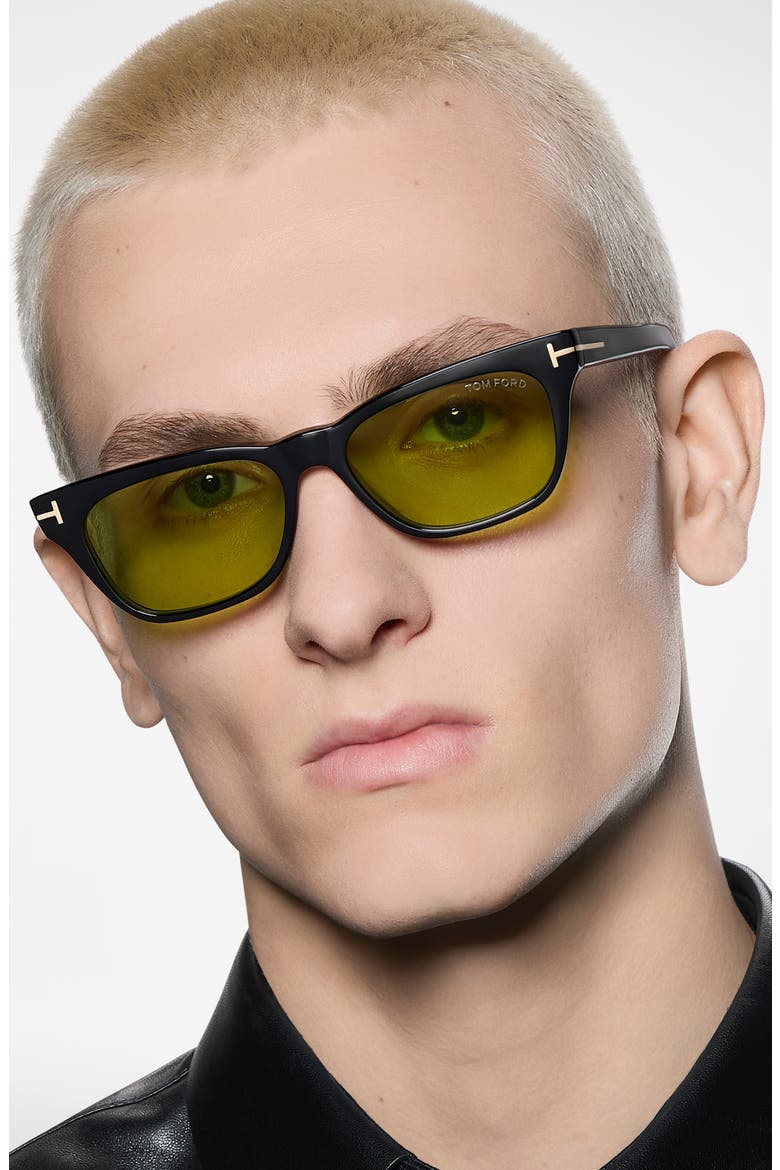 Penn 53mm Rectangular Sunglasses, Alternate, color, BLACK / BRIGHT GREEN LENS