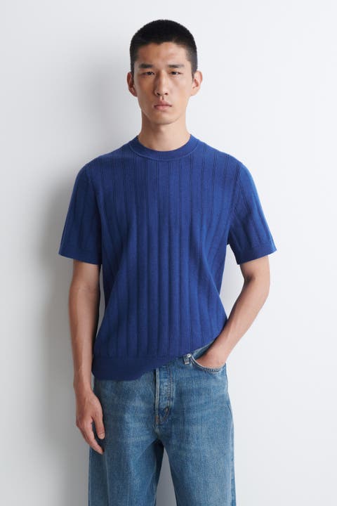 Ribbed Merino Wool-cotton T-shirt