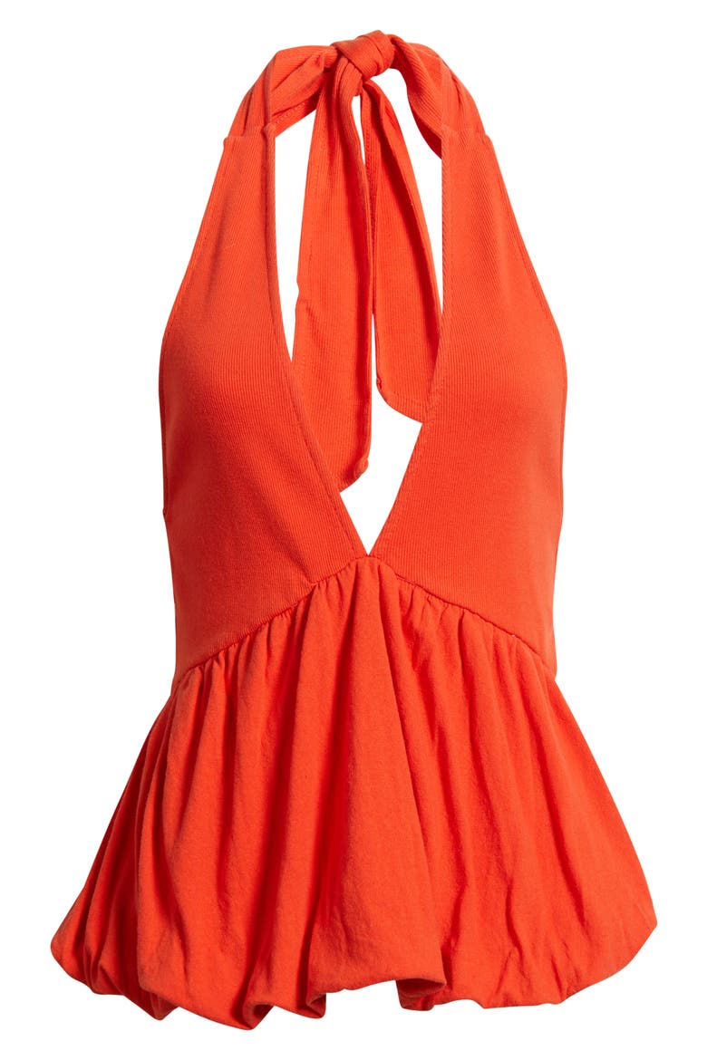 Paige Peplum Halter Top, Alternate, color, TANGERINE TANGO