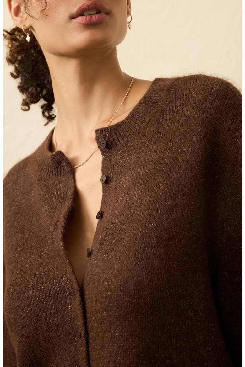 Apres Elbow Sleeve Alpaca & Pima Cotton Cardigan, Alternate, color, WALNUT BROWN