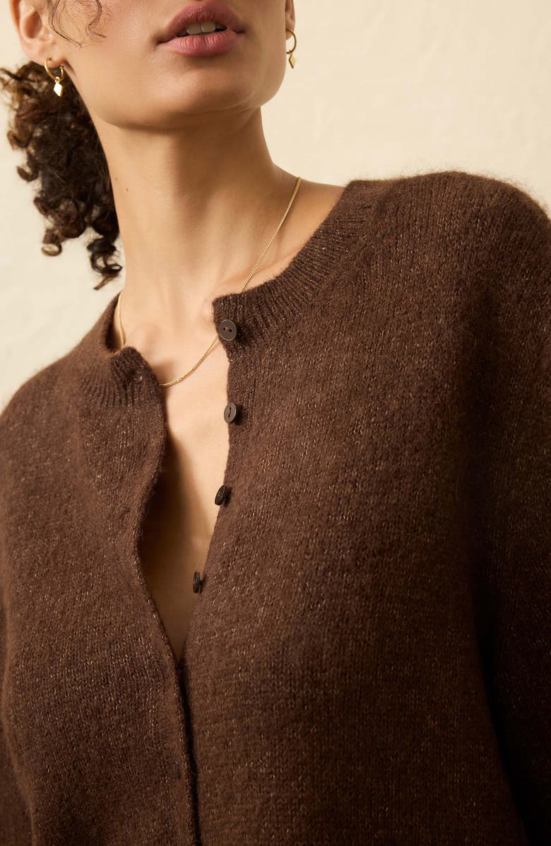 Faherty Apres Elbow Sleeve Alpaca & Pima Cotton Cardigan, Alternate, color, Walnut Brown