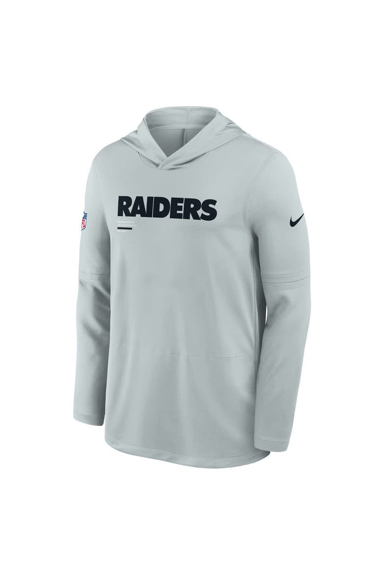 Men's Nike Silver Las Vegas Raiders Sideline Pure Fury Performance Long Sleeve Hoodie T-Shirt, Alternate, color, Silver