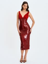 Miss Circle Shanelle Sequin Plunging Midi Dress