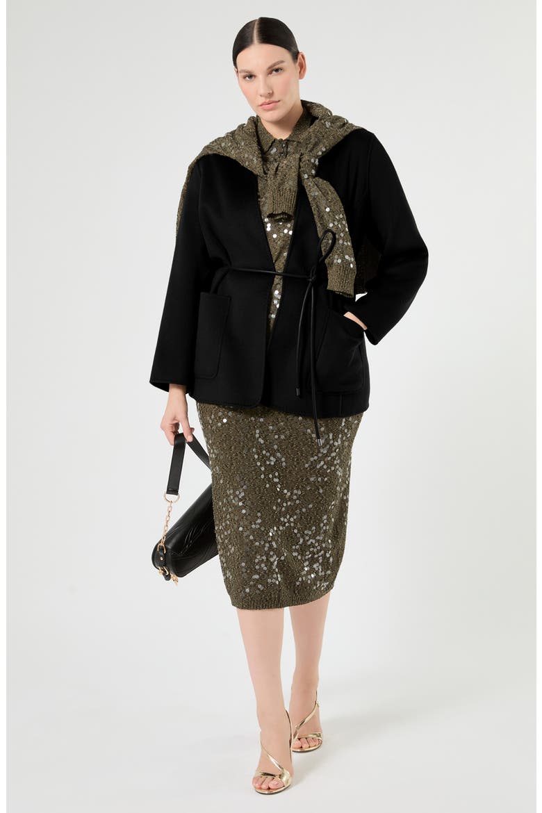 Sequin Bouclé Skirt, Alternate, color, KAKI