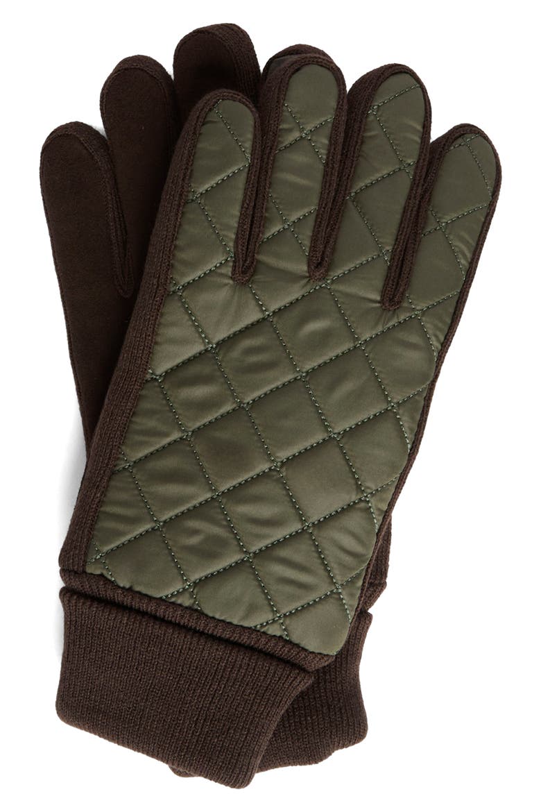Magnus Quilted Gloves, Main, color, FOREST/ BROWN