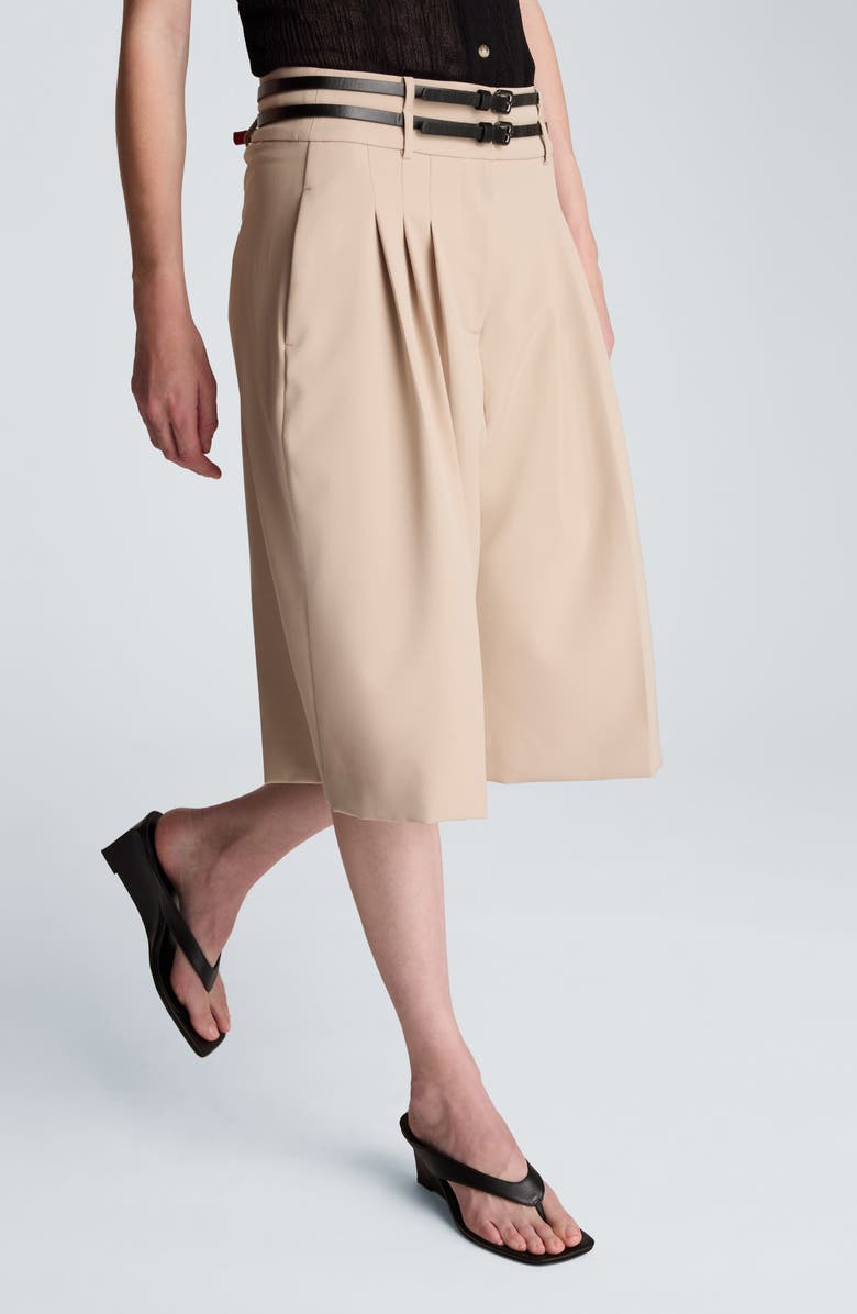 Kenneth Cole Belted Pleated Bermuda Shorts, Alternate, color, Timeless Taupe