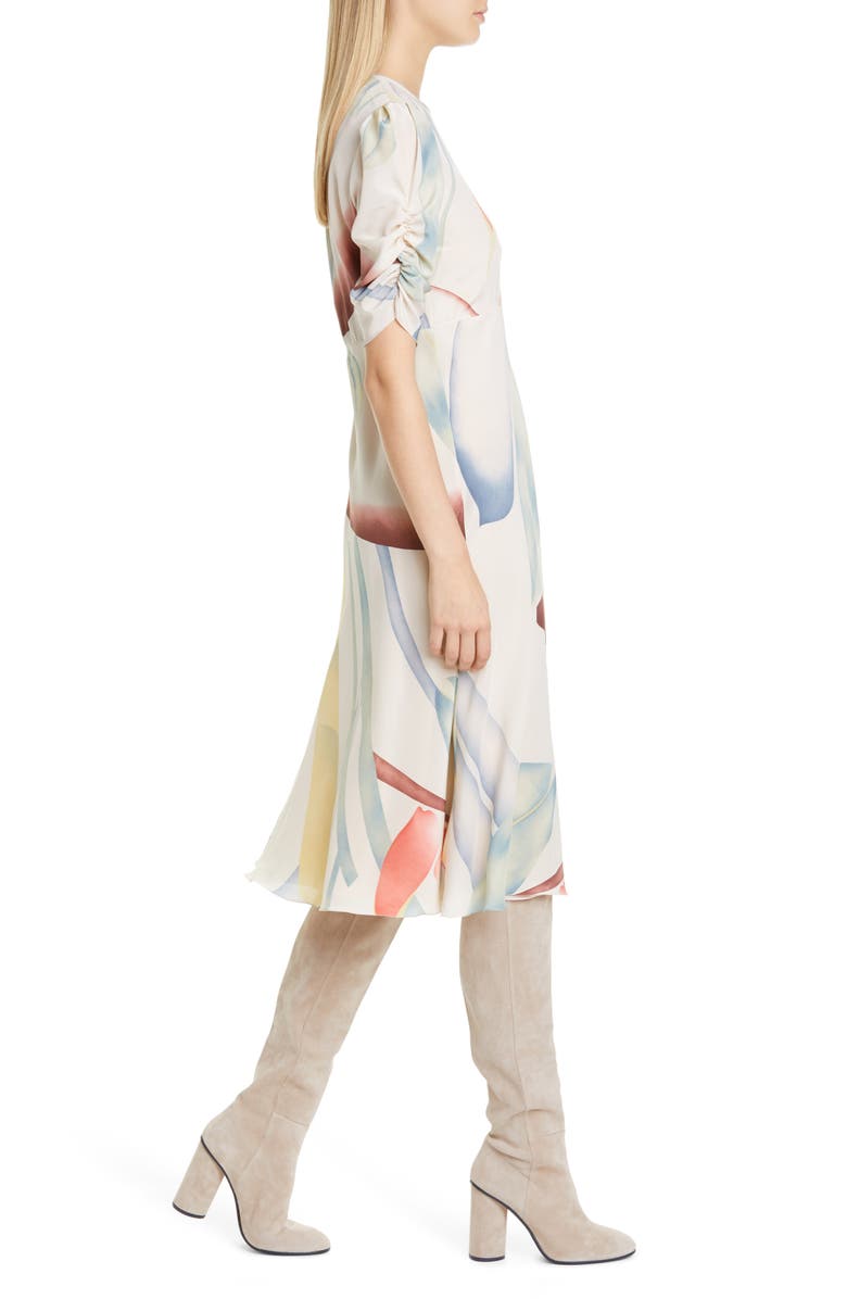 Etro Watercolor Leaf Print Silk Midi Dress, Alternate, color,