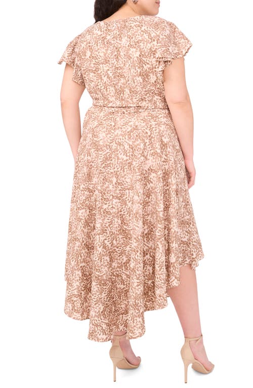 Vince Camuto Abstract Print Flutter Sleeve Dress In Brown