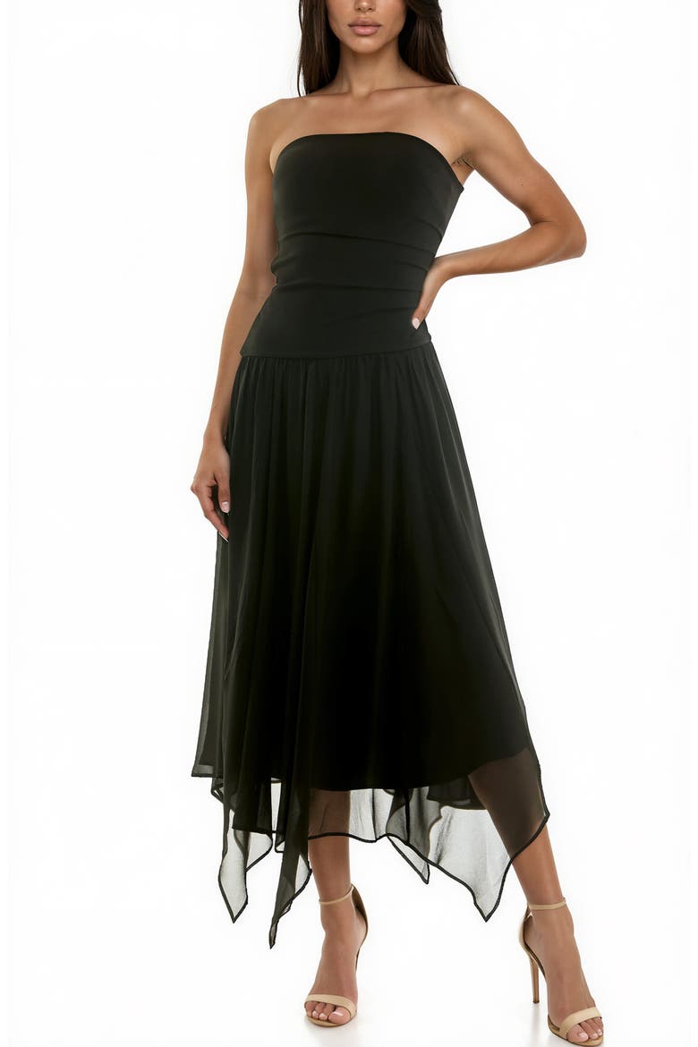 Mixed Media Strapless Gown, Main, color, BLACK