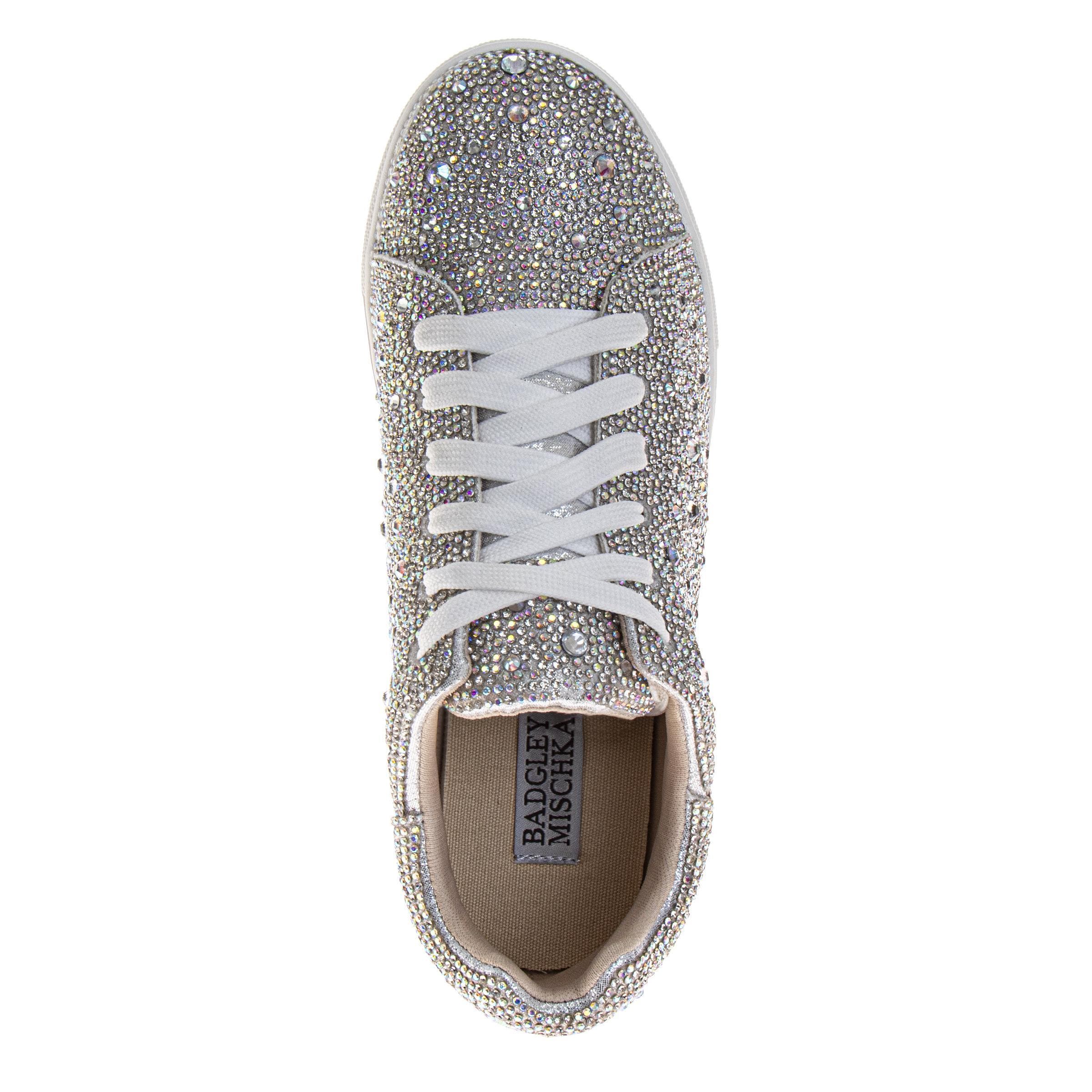 BADGLEY MISCHKA Glitzy Sneakers Girls' Sparkle Detail Fashion Wear, Alternate, color, Silver