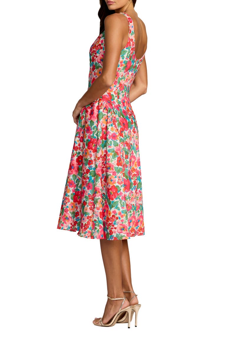 Crepe Floral Square Neck Sleeveless Midi Dress, Alternate, color, Pink Multi