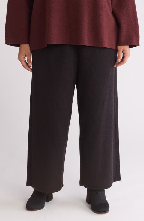 Organic Cotton Rib Ankle Wide Leg Pants (Plus Size)