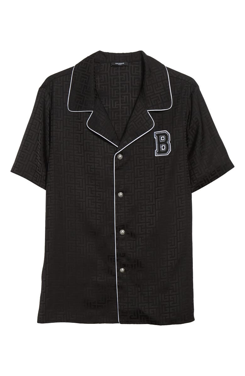 Balmain Tonal Monogram Jacquard Pajama Shirt, Alternate, color, 0Pa Black