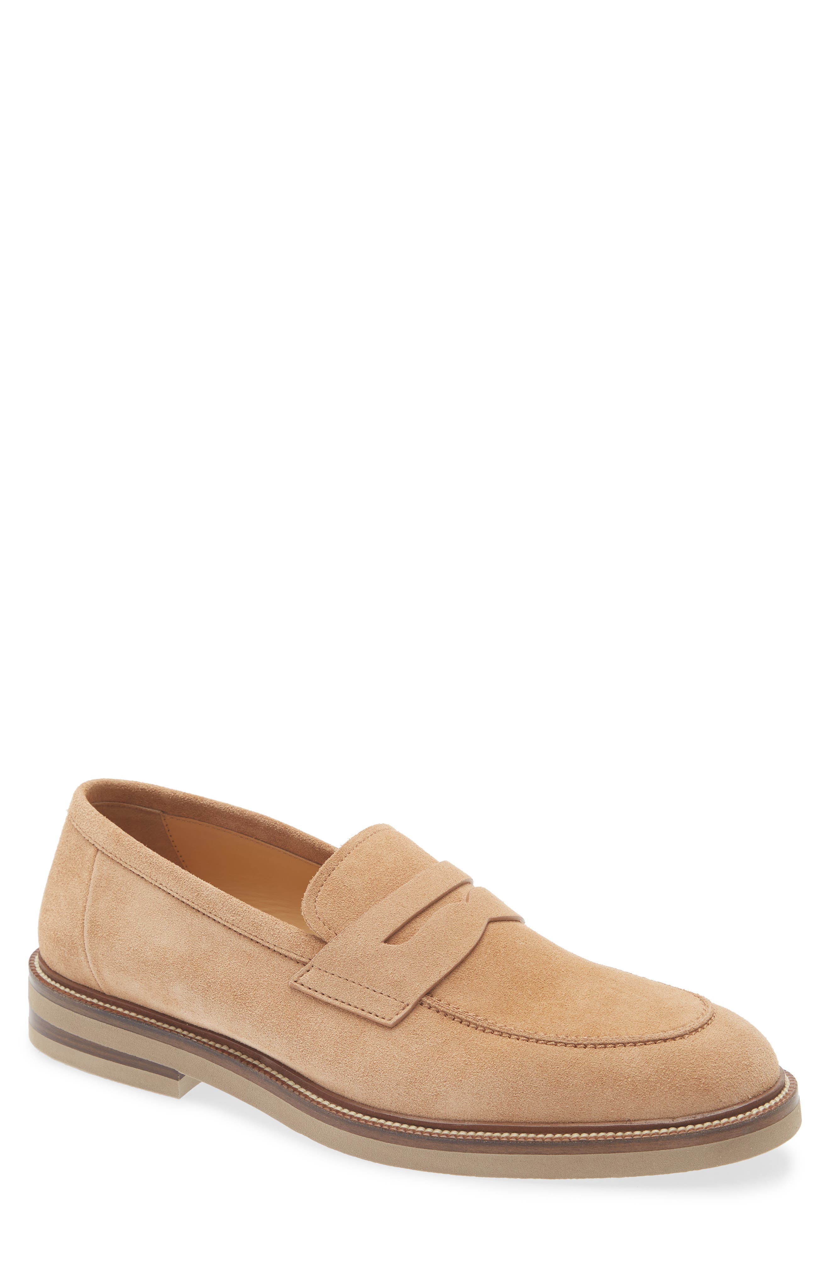 Suede Penny Loafer, Main, color, C7962 LIGHT BROWN