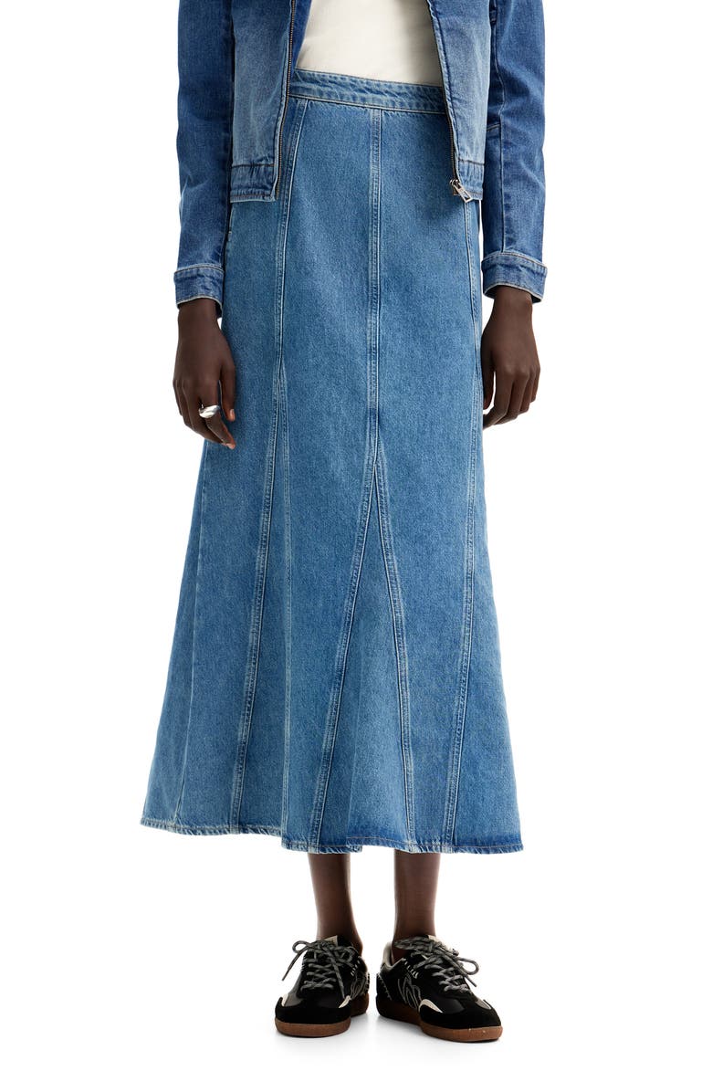 Desigual Fal Gaga Paneled Flared Denim Midi Skirt, Main, color,