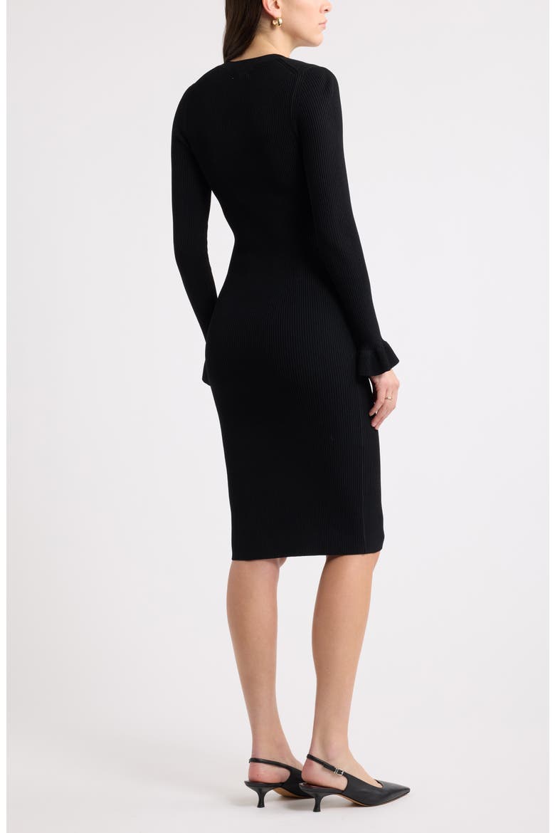 Striped Henley Sweater Dress, Alternate, color, BLACK