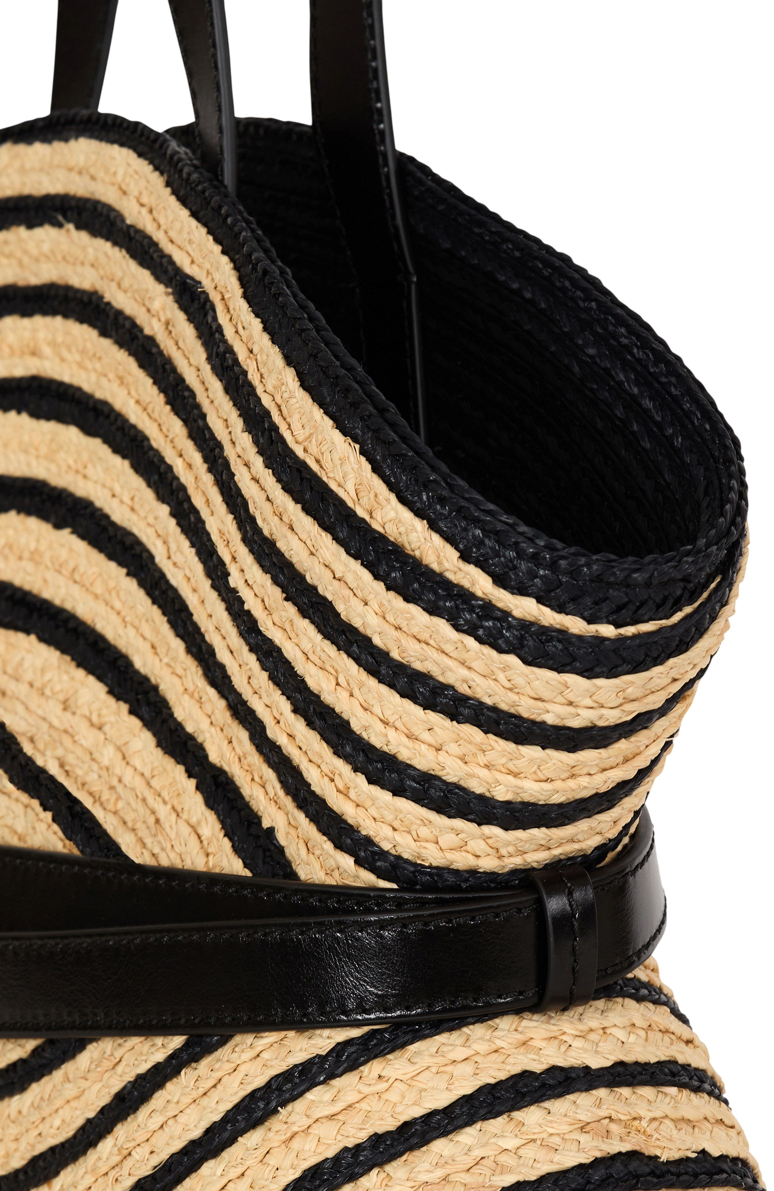 Balmain Medium Shuffle bag in smooth leather and two-tone raffia, Alternate, color, Beige