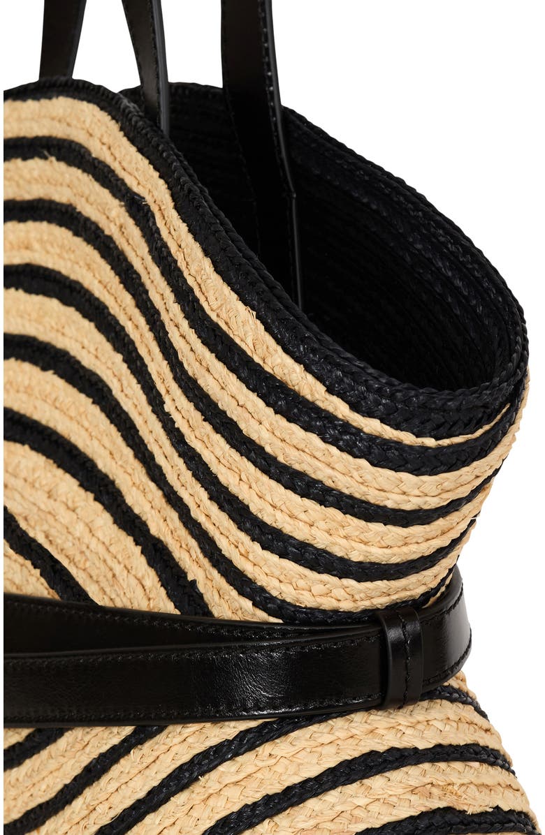 Balmain Medium Shuffle bag in smooth leather and two-tone raffia, Alternate, color, Beige