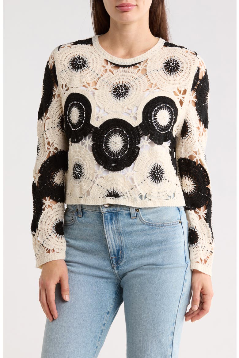 Beaded Cotton Open Stitch Sweater, Main, color, SEQUIN