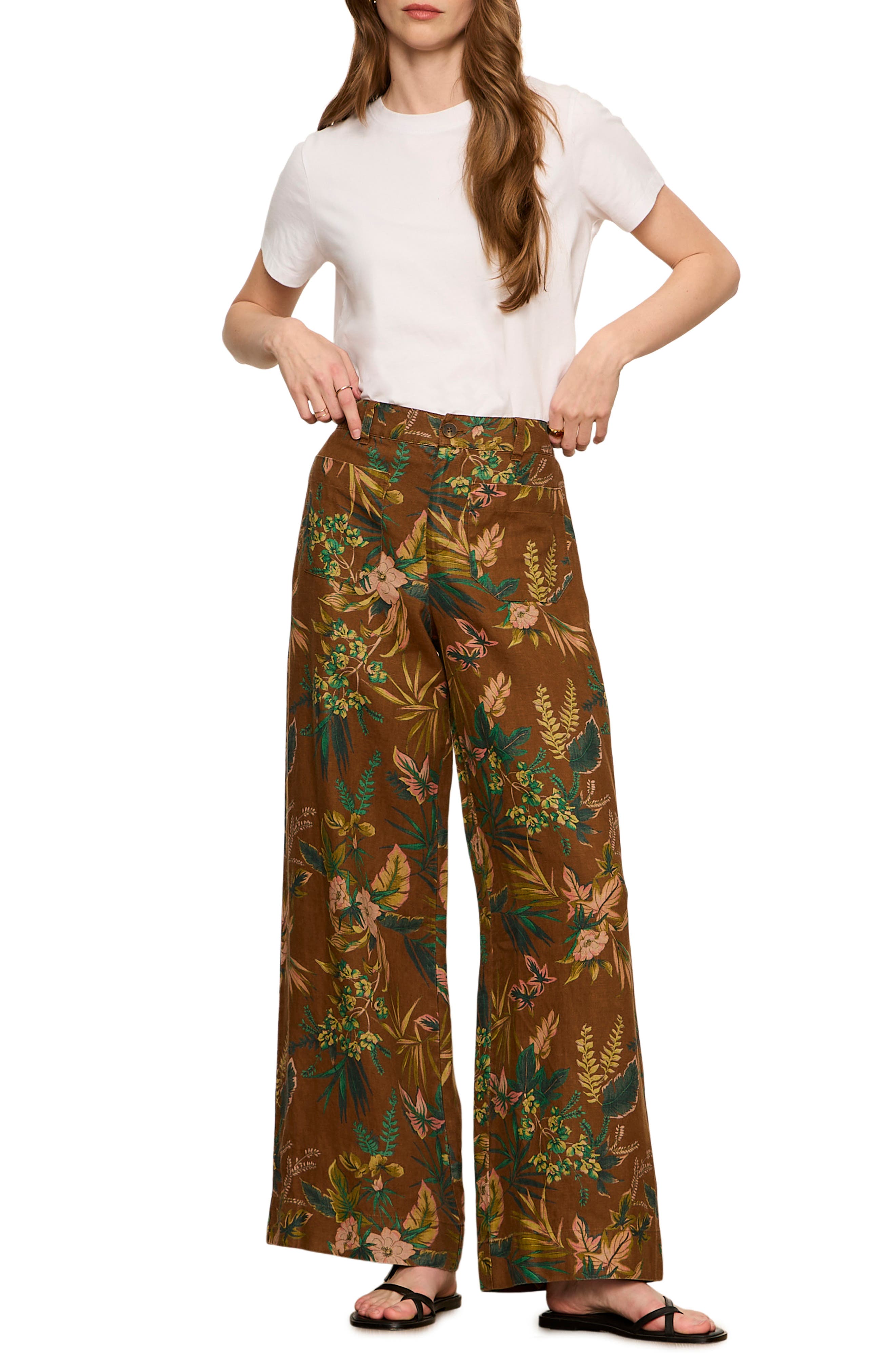 Floral Print Wide Leg Linen Pants (Women) | Nordstrom