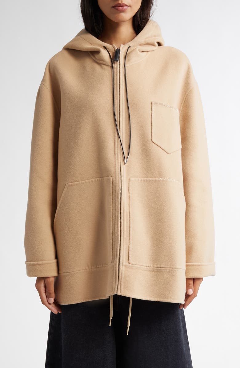 Marni Oversize Virgin Wool & Cashmere Hooded Parka, Main, color, Light Camel