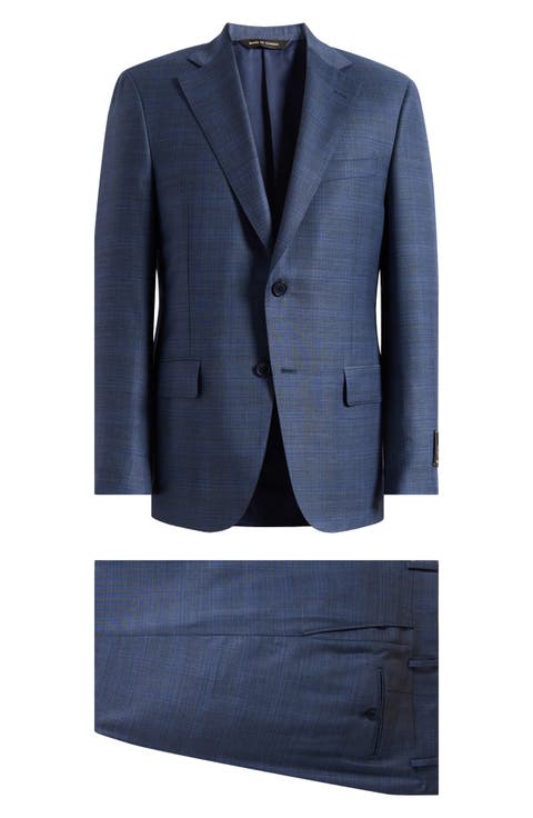 Slate Blue Mélange Plaid Wool Suit (Regular & Big)