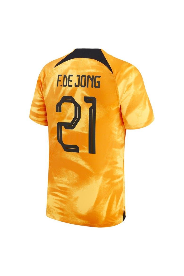 Men's Nike Frenkie de Jong Orange Netherlands National Team 2022/23 Home Breathe Stadium Replica Player Jersey, Alternate, color, Orange