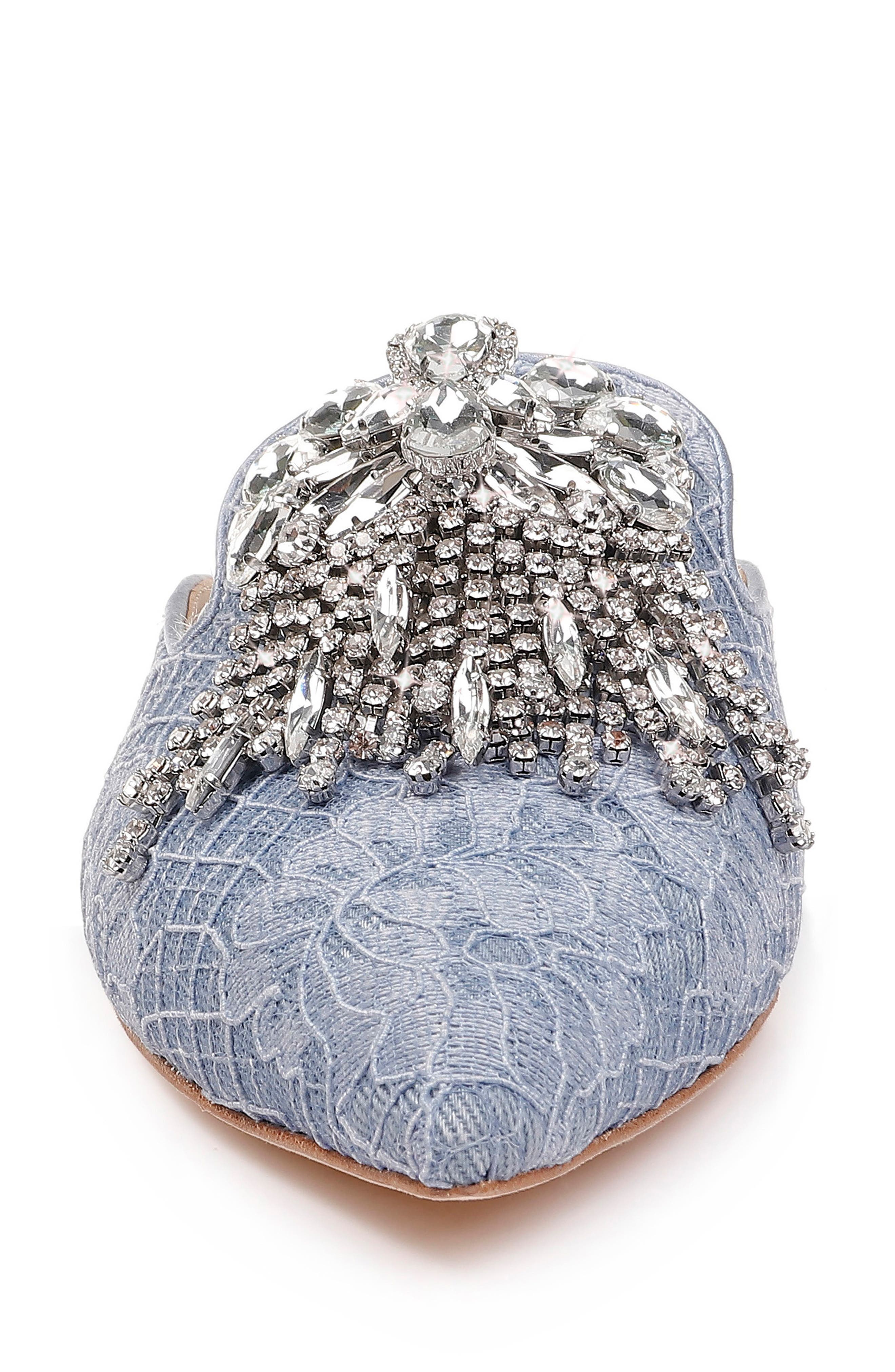 Badgley Mischka Farley Embellished Mule, Alternate, color, DENIM BLUE LACE FABRIC