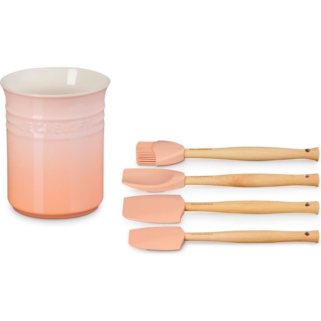 Le Creuset 5-piece Utensil & Stoneware Crock Set In Peche