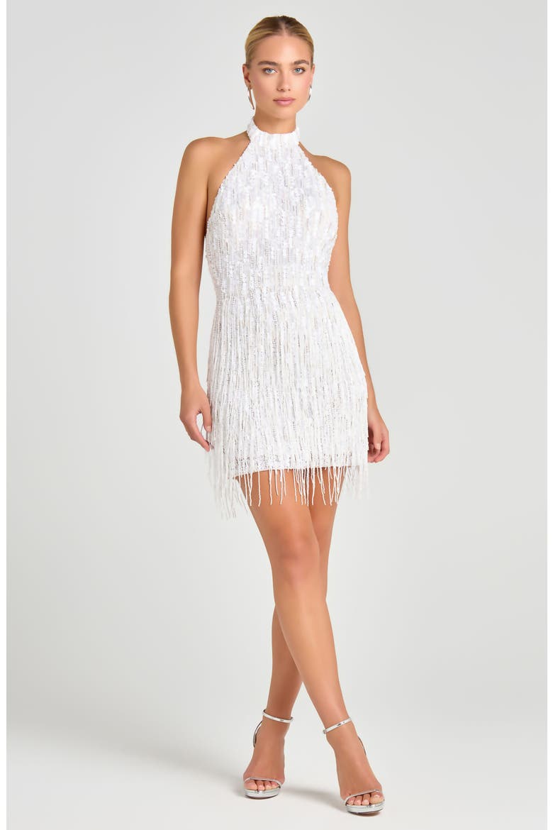 Elle Beaded Fringe Minidress, Alternate, color, WHITE