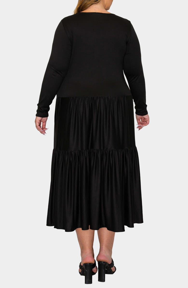 L I V D Eliana Long Sleeve Tiered Midi Dress, Alternate, color, Black