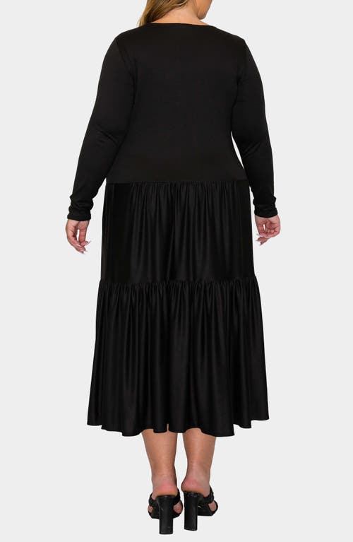 L I V D Eliana Long Sleeve Tiered Midi Dress In Black