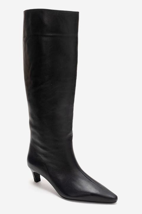 Corvel Leather Kitten Heel Knee High Boot