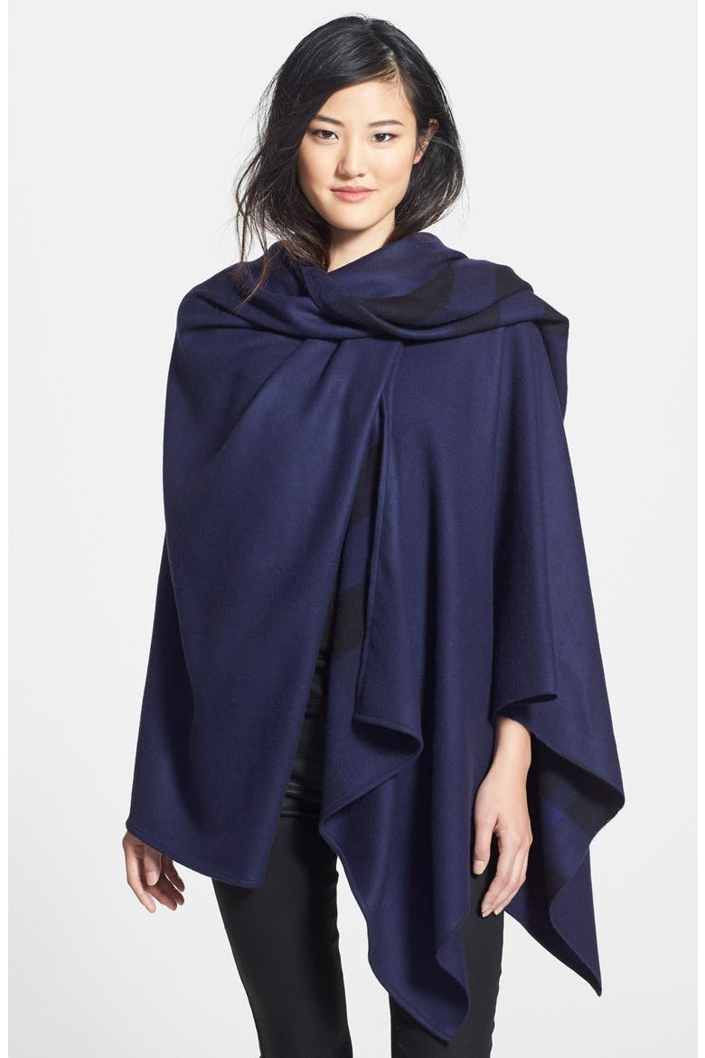 Reversible Merino Wool Cape, Main, color, MILITARY NAVY CHECK