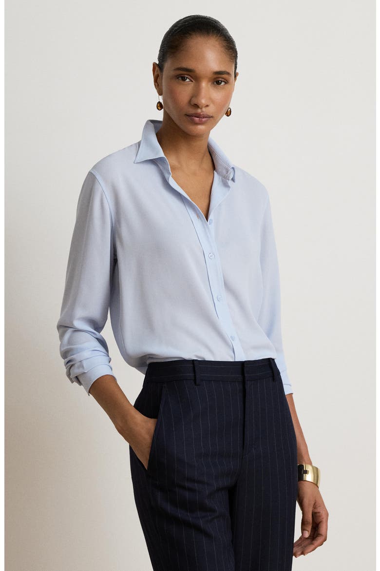 Georgette Long Sleeve Shirt, Alternate, color, ICY BLUE