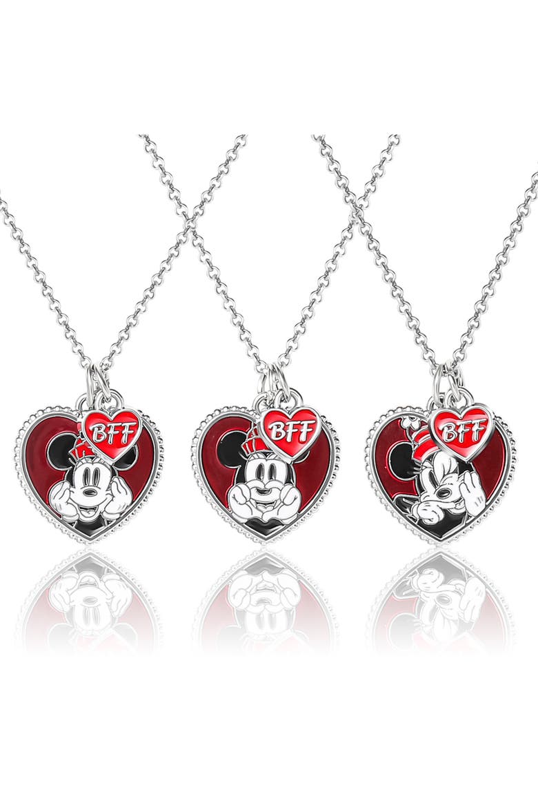 Mickey & Minnie Mouse Heart Necklace, Set of 3, Main, color, Silver, red