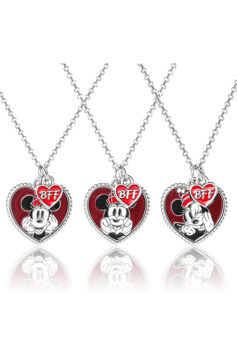 Disney Mickey & Minnie Mouse Heart Necklace, Set of 3, Main, color, Silver, Red