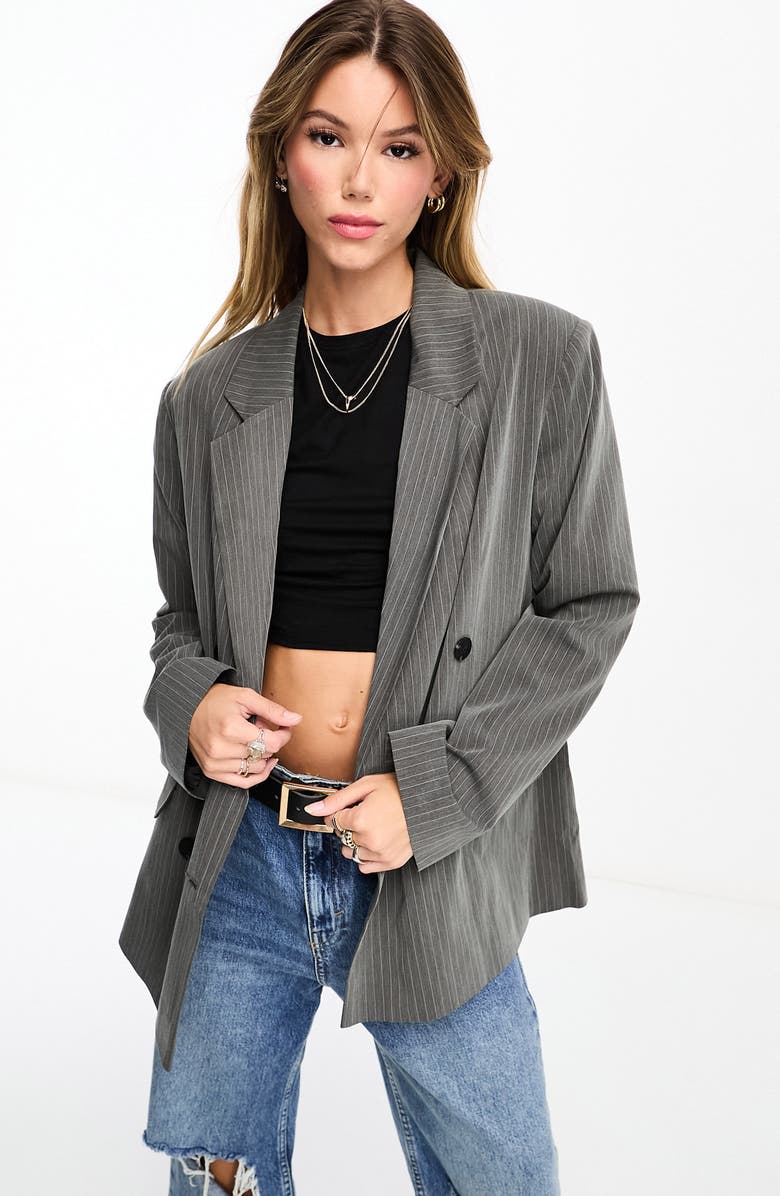 ASOS DESIGN Pinstripe Oversize Double Breasted Blazer, Main, color, 