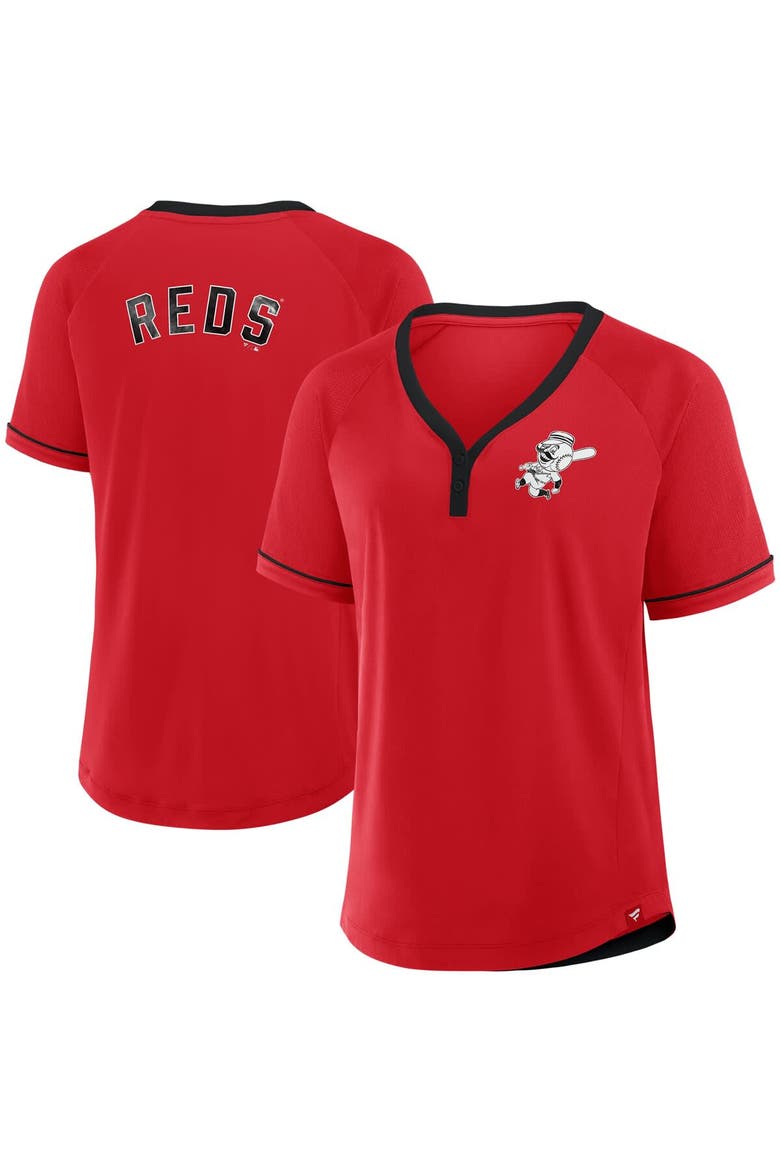 Women's Fanatics Red Cincinnati Reds Cooperstown Collection League Diva Raglan V-Neck T-Shirt, Main, color, Red