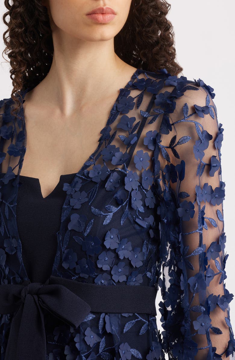 Julia Jordan Floral Overlay Jacket & Belted Jumpsuit, Alternate, color, Navy