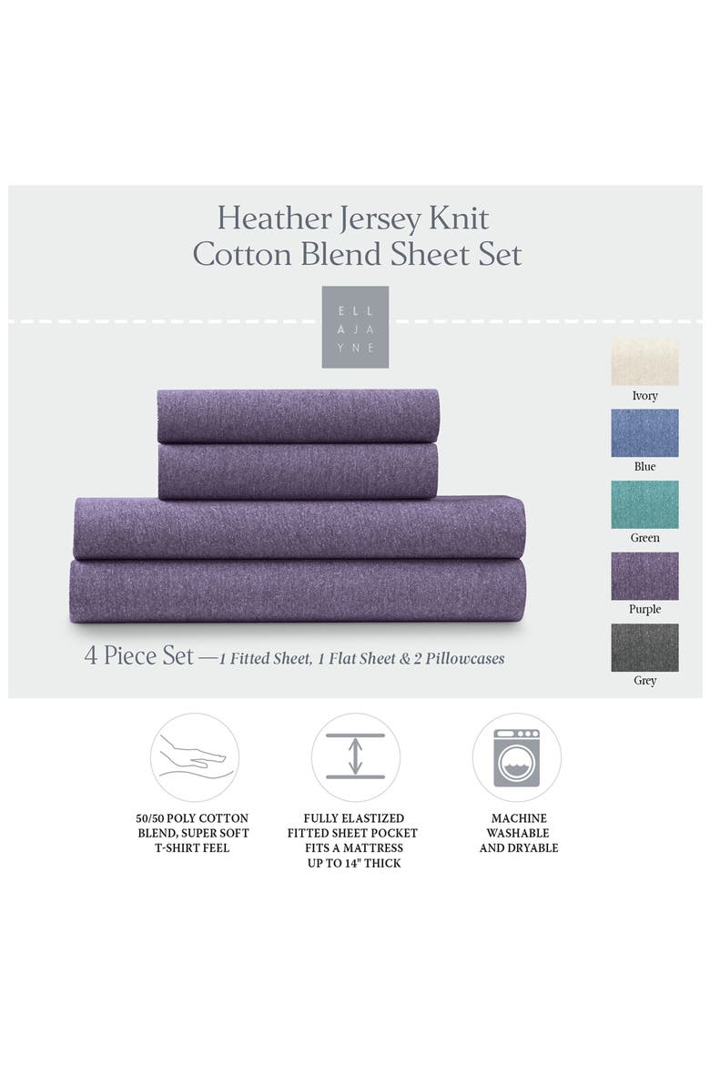 Blue Heather Jersey Knit 3-Piece Twin Sheet Set, Alternate, color, PURPLE